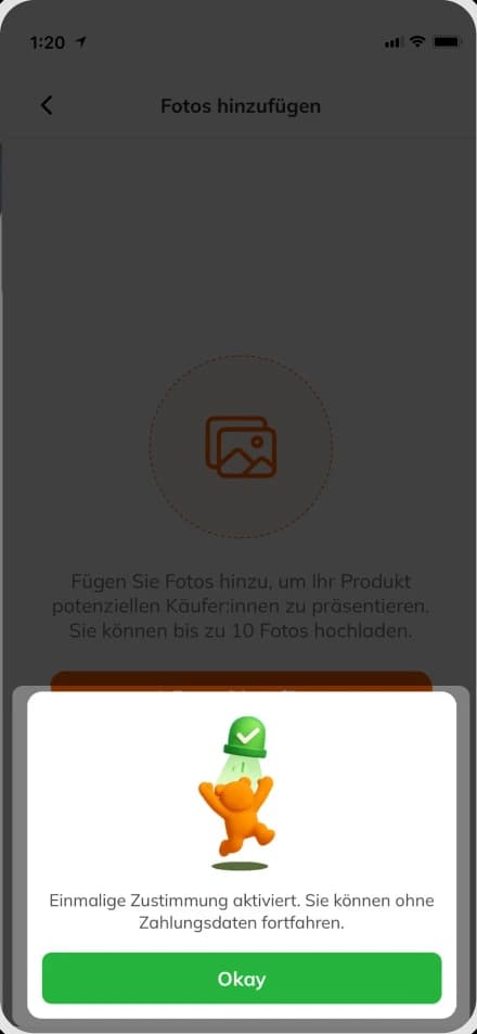 Confirmation that selling without payment details is enabled