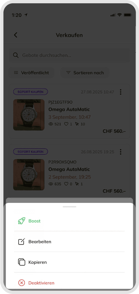 Listing menu options