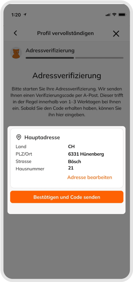 Address confirmation bottom sheet