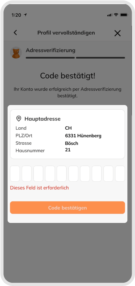 Address verification dialog