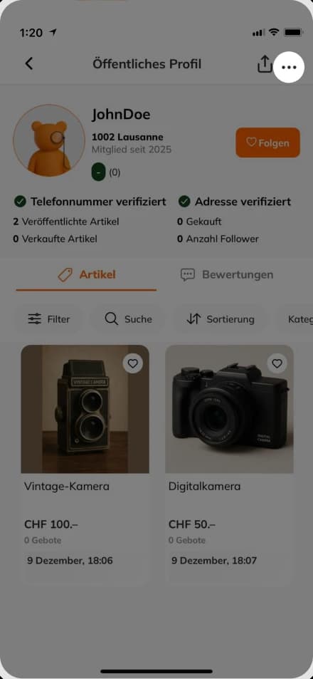 User public profile with block option