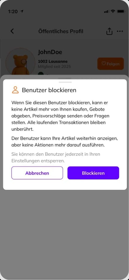 Confirmation dialog for blocking a user