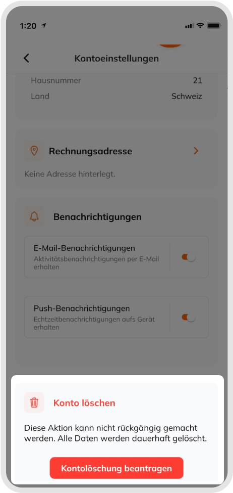 Profile settings menu
