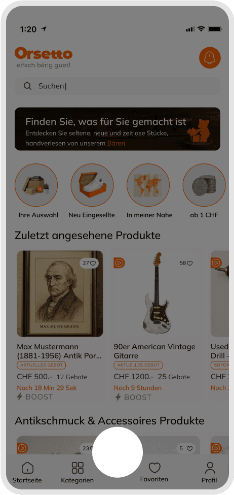 Orsetto app home screen