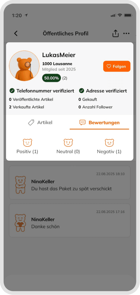 User profile on mobile